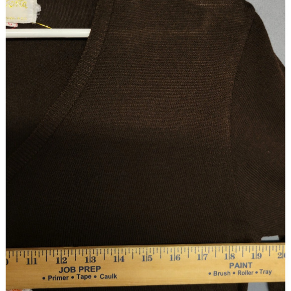 Vintage Di Costa Sweater Womens L Brown Embroidered Bear V-Neck Long Sleeves 70s - Picture 10 of 16